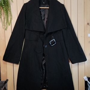 Wool Trench Coat Black Coat with Belt.